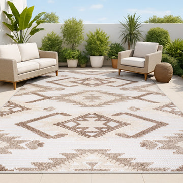 Sumak High-low Pile Neutral Diamond Kilim Area Rug